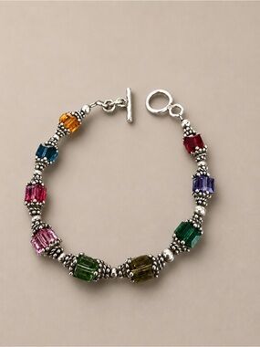 Estate Sterling Silver Toggle Glass Beaded Bracelet VERY Pretty 14.7 grams